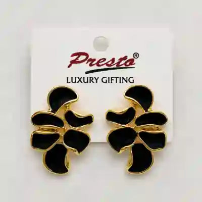 Gorgeous Black Enamel Floral Gold-Tone Earrings